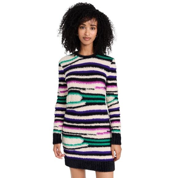 AMUR Lorelle Teddy Striped Sweater Dress Wool Alpaca Blend Size M Mini Winter - Picture 1 of 10